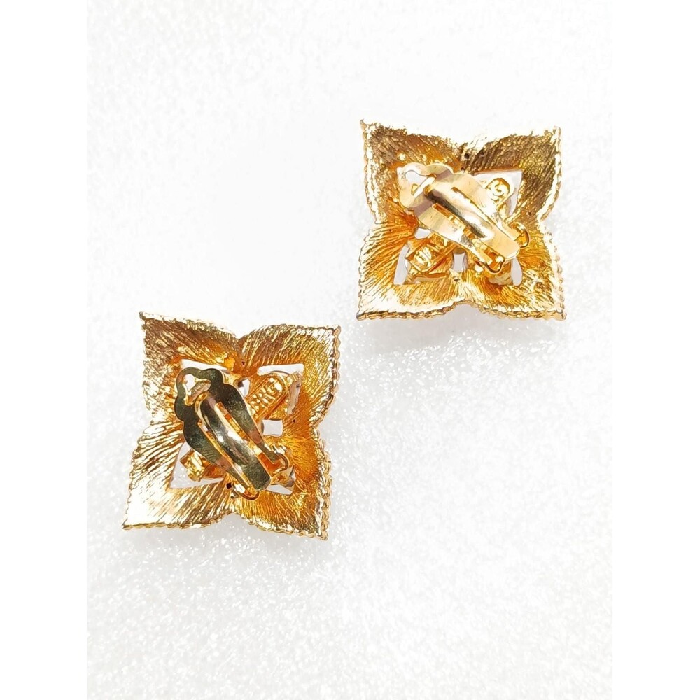 Jay Feinberg Signed Clip-On Earrings Gold Tone Rhinestone 80s - Picture 8 of 16